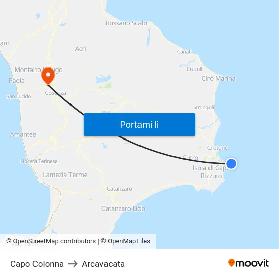 Capo Colonna to Arcavacata map
