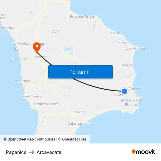 Papanice to Arcavacata map