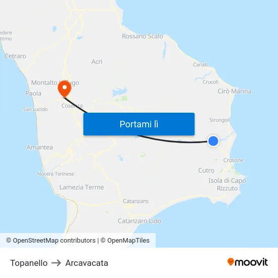 Topanello to Arcavacata map