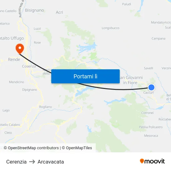 Cerenzia to Arcavacata map