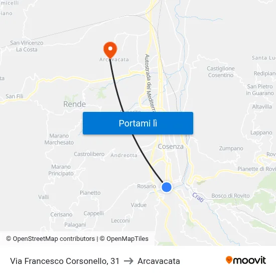 Via Francesco Corsonello, 31 to Arcavacata map