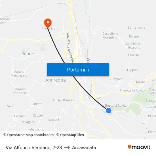 Via Alfonso Rendano, 7-23 to Arcavacata map