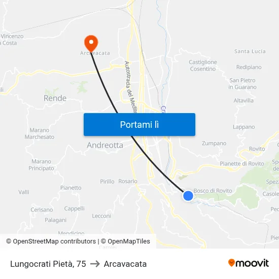 Lungocrati Pietà, 75 to Arcavacata map