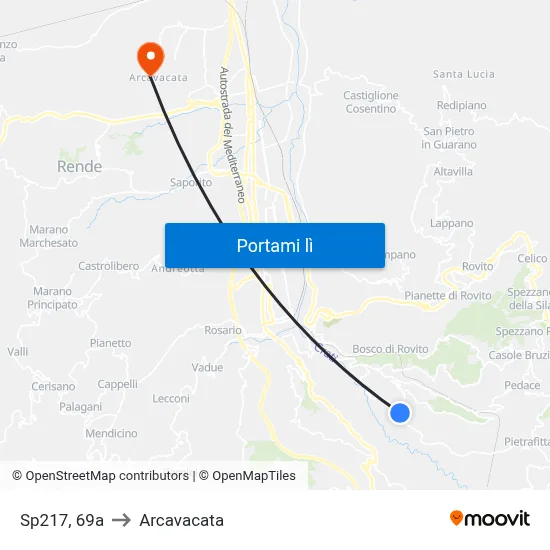 Sp217, 69a to Arcavacata map