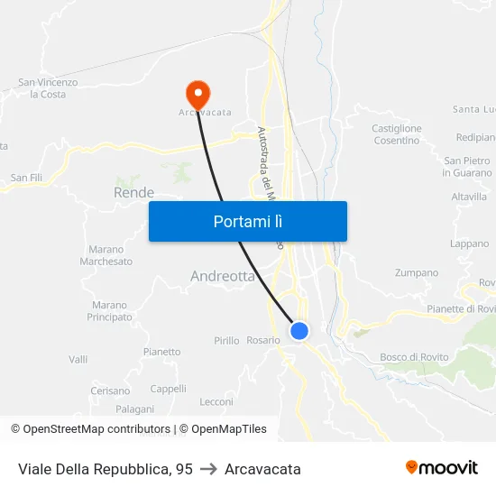 Viale Della Repubblica, 95 to Arcavacata map