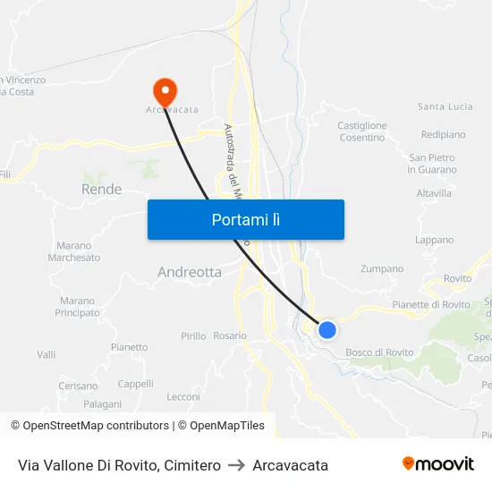 Via Vallone Di Rovito, Cimitero to Arcavacata map