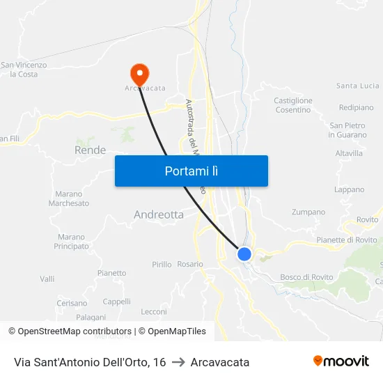 Via Sant'Antonio Dell'Orto, 16 to Arcavacata map