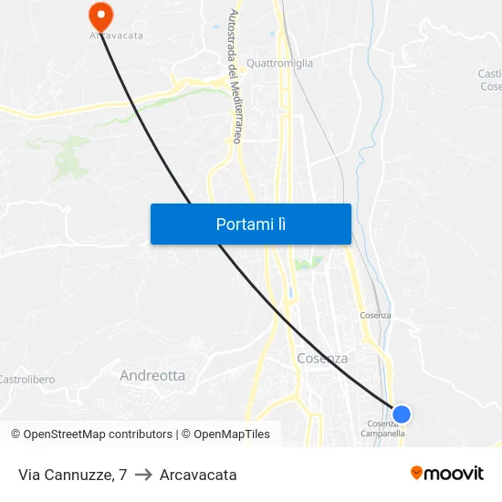 Via Cannuzze, 7 to Arcavacata map