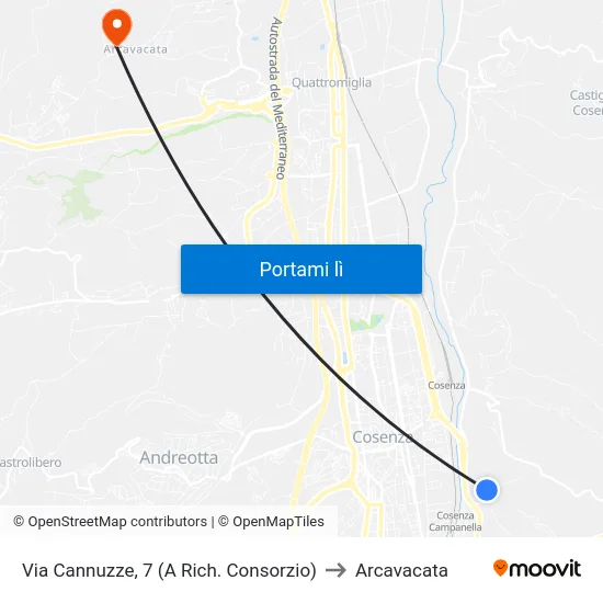 Via Cannuzze, 7 (A Rich. Consorzio) to Arcavacata map