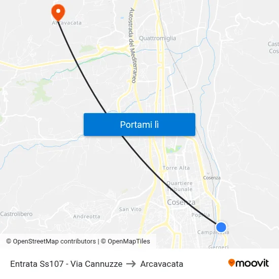 Entrata Ss107 - Via Cannuzze to Arcavacata map