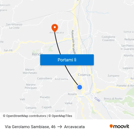 Via Gerolamo Sambiase, 46 to Arcavacata map