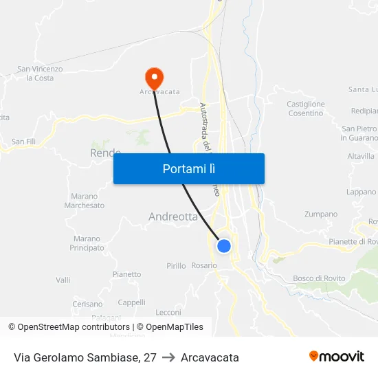 Via Gerolamo Sambiase, 27 to Arcavacata map