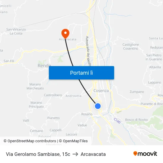 Via Gerolamo Sambiase, 15c to Arcavacata map
