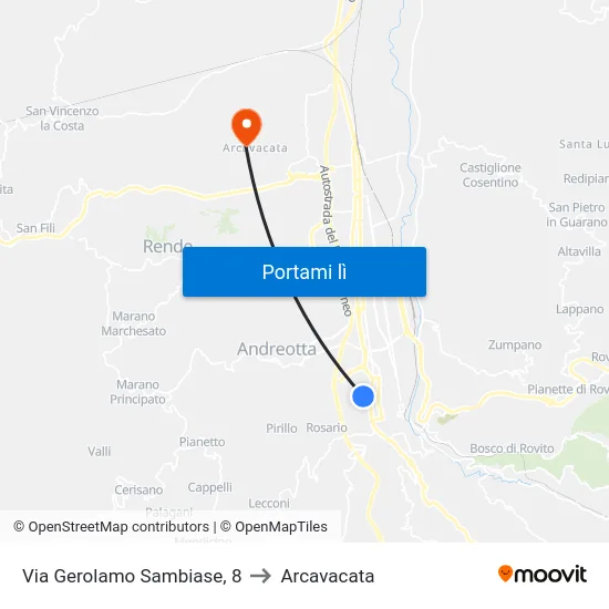Via Gerolamo Sambiase, 8 to Arcavacata map