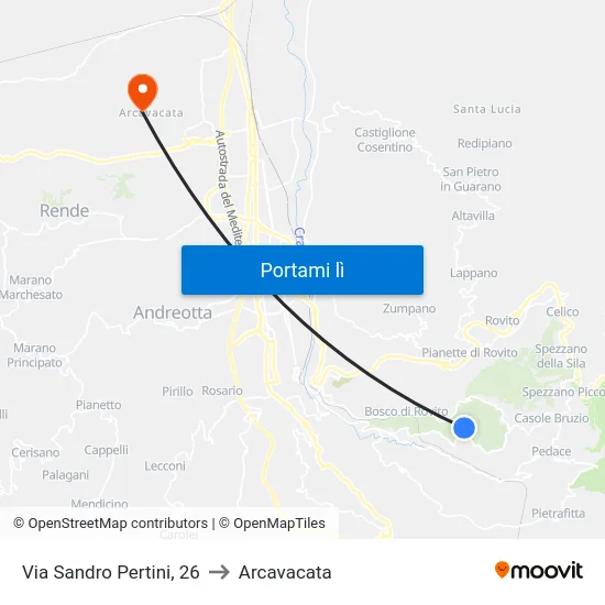 Via Sandro Pertini, 26 to Arcavacata map