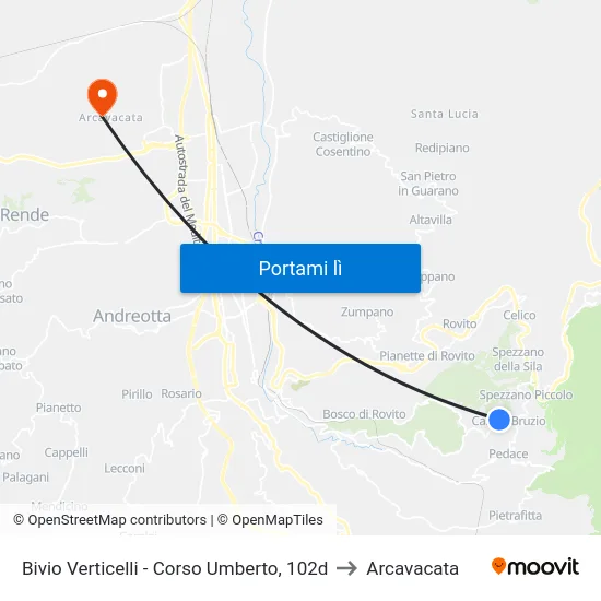 Bivio Verticelli - Corso Umberto, 102d to Arcavacata map