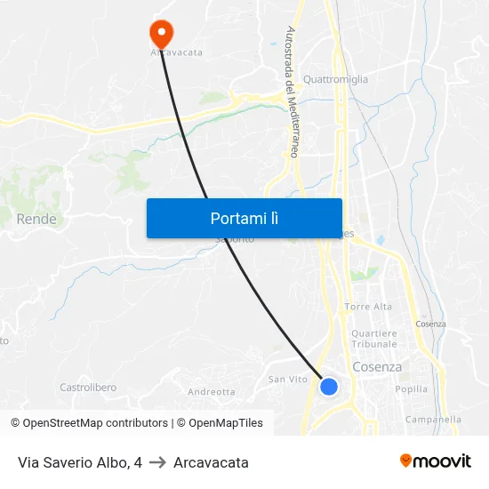 Via Saverio Albo, 4 to Arcavacata map