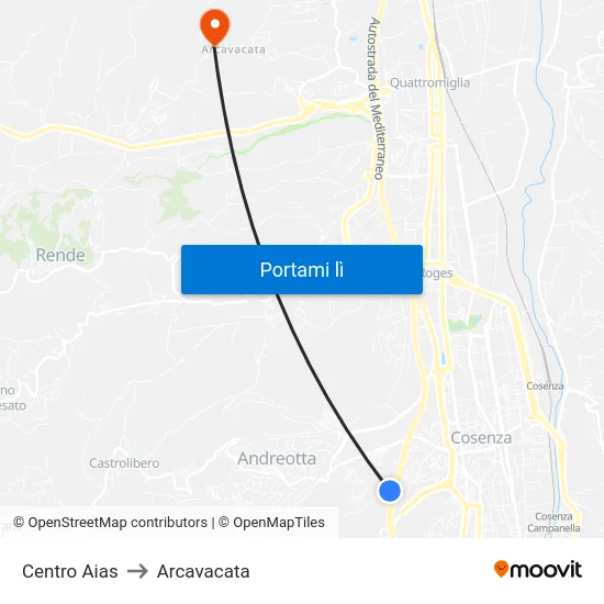 Centro Aias to Arcavacata map