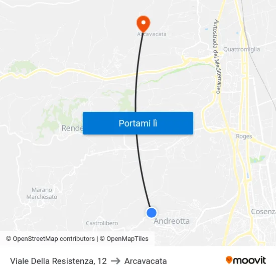 Viale Della Resistenza, 12 to Arcavacata map