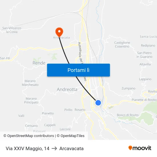 Via XXIV Maggio, 14 to Arcavacata map