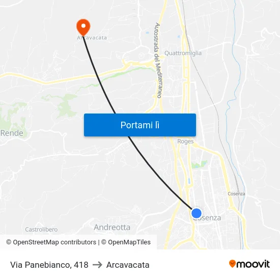 Via Panebianco, 418 to Arcavacata map