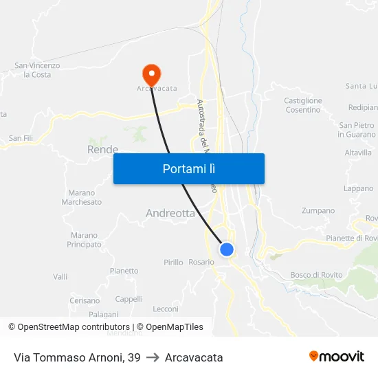 Via Tommaso Arnoni, 39 to Arcavacata map