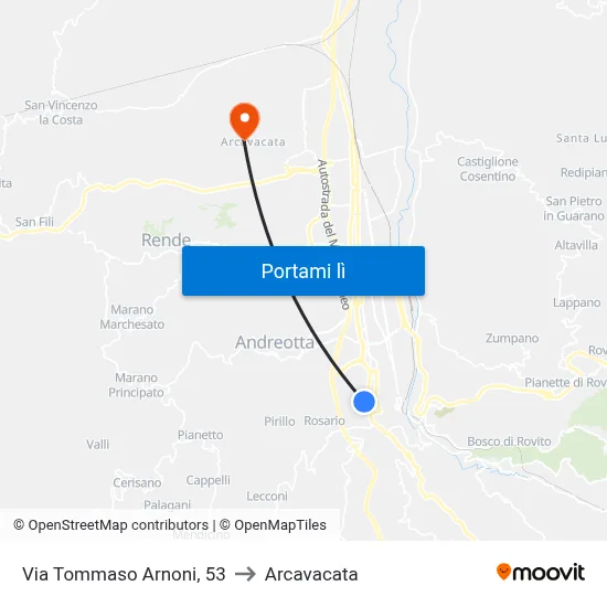 Via Tommaso Arnoni, 53 to Arcavacata map