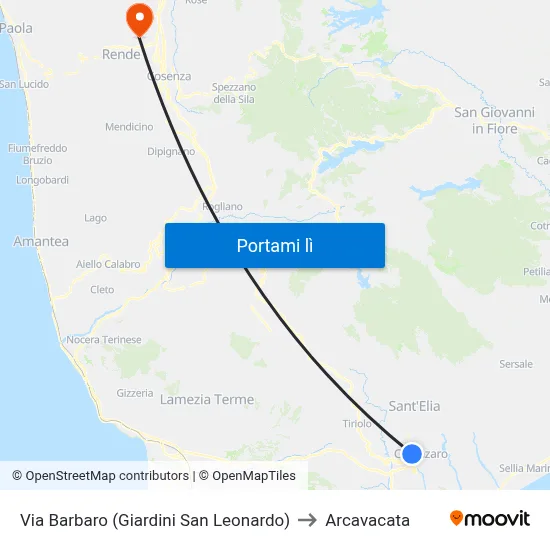 Via Barbaro (Giardini San Leonardo) to Arcavacata map