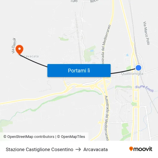 Stazione Castiglione Cosentino to Arcavacata map