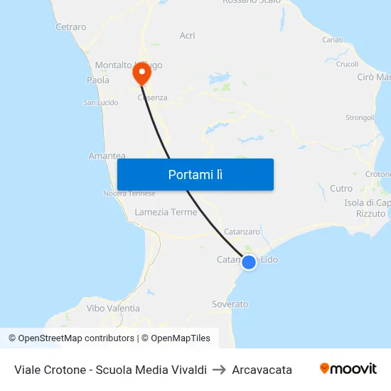 Viale Crotone - Scuola Media Vivaldi to Arcavacata map