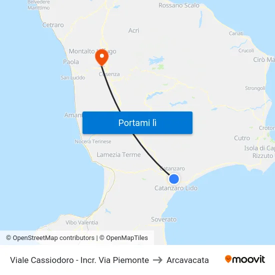 Viale Cassiodoro - Incr. Via Piemonte to Arcavacata map