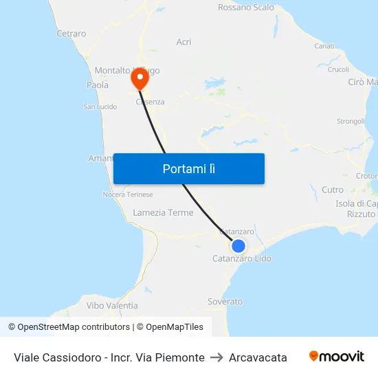 Viale Cassiodoro - Incr. Via Piemonte to Arcavacata map
