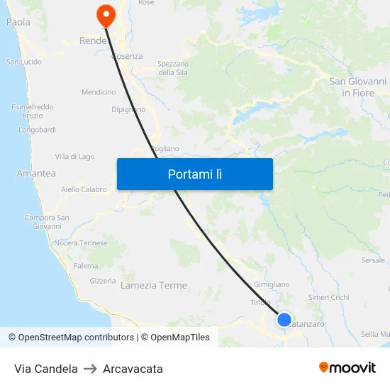 Via Candela to Arcavacata map