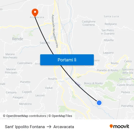 Sant' Ippolito Fontana to Arcavacata map