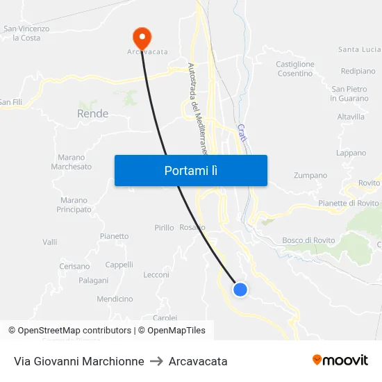 Via Giovanni Marchionne to Arcavacata map