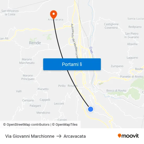 Via Giovanni Marchionne to Arcavacata map