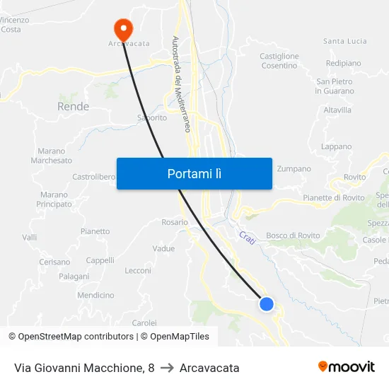 Via Giovanni Macchione, 8 to Arcavacata map