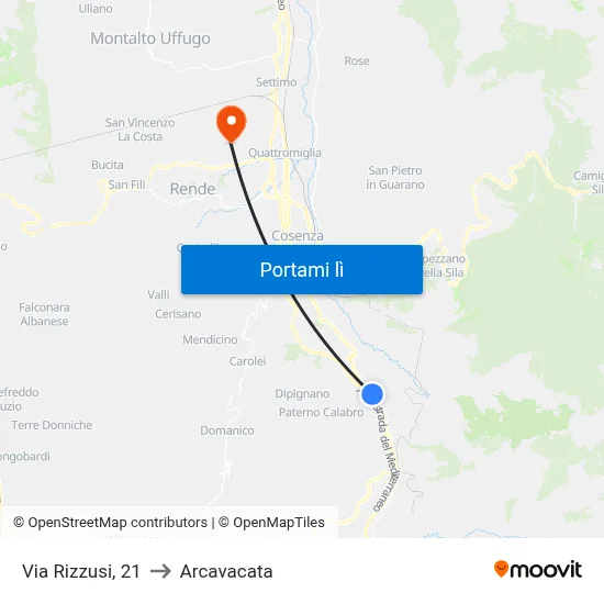 Via Rizzusi, 21 to Arcavacata map