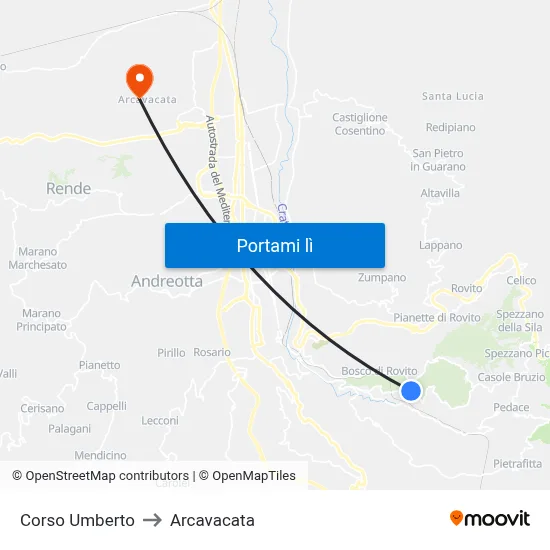 Corso Umberto to Arcavacata map