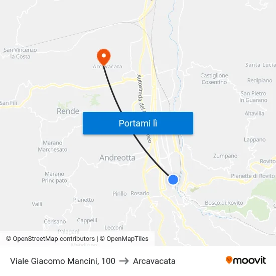 Viale Giacomo Mancini, 100 to Arcavacata map