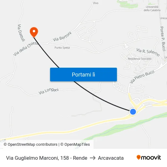 Via Guglielmo Marconi, 158 - Rende to Arcavacata map