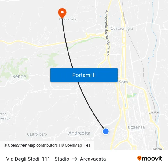 Via Degli Stadi, 111 - Stadio to Arcavacata map