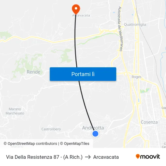 Via Della Resistenza 87 - (A Rich.) to Arcavacata map