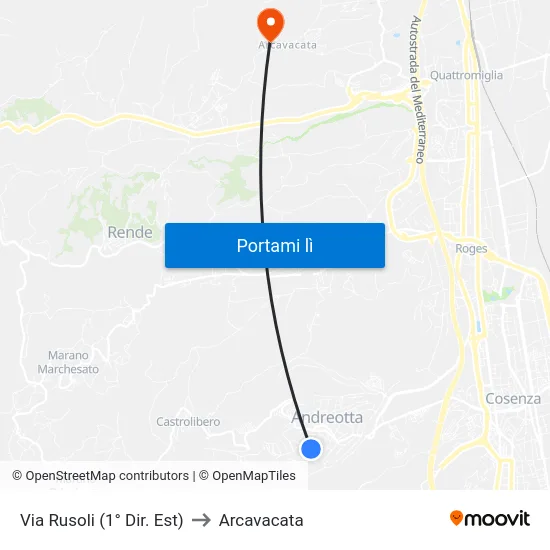 Via Rusoli (1° Dir. Est) to Arcavacata map