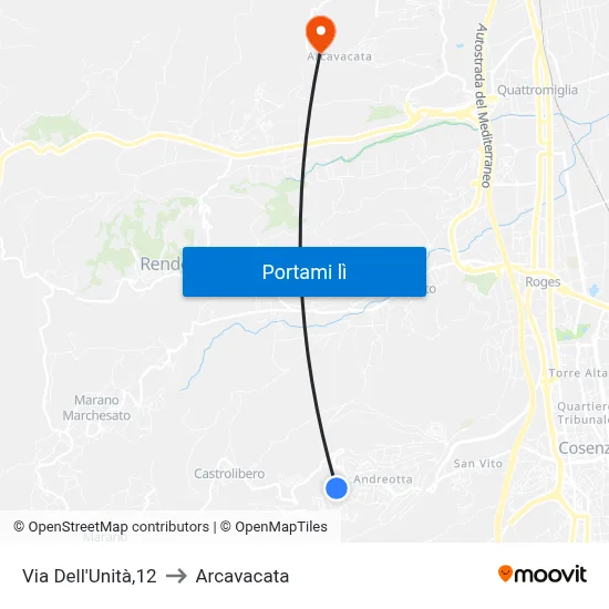 Via Dell'Unità,12 to Arcavacata map