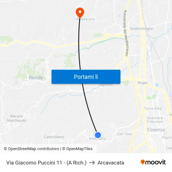 Via Giacomo Puccini 11 - (A Rich.) to Arcavacata map