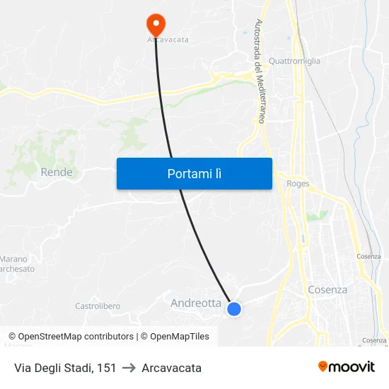 Via Degli Stadi, 151 to Arcavacata map