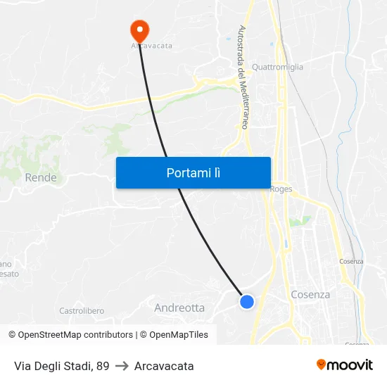 Via Degli Stadi, 89 to Arcavacata map