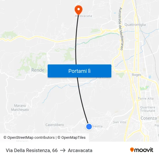 Via Della Resistenza, 66 to Arcavacata map
