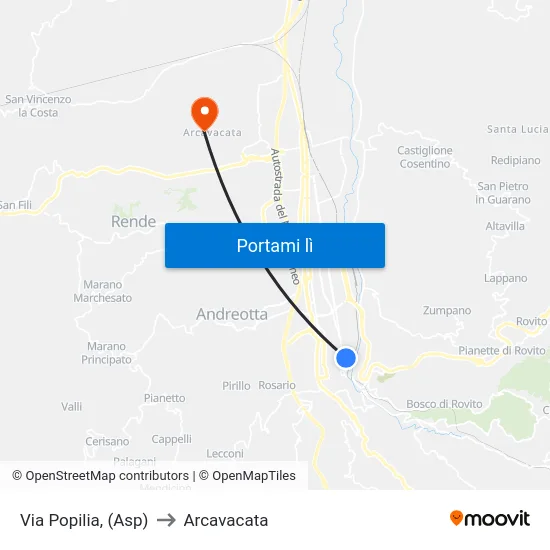 Via Popilia, (Asp) to Arcavacata map